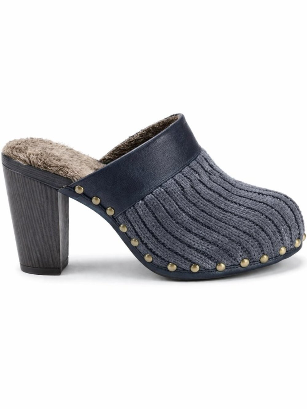 Muk Luks Kameryn Faux Fur Lined Knit Mules Clogs Gray Size 7